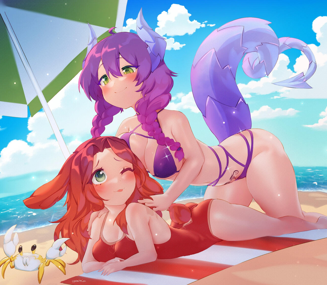 Her red rabbit lover deserves only the best sunscreen back rubs.