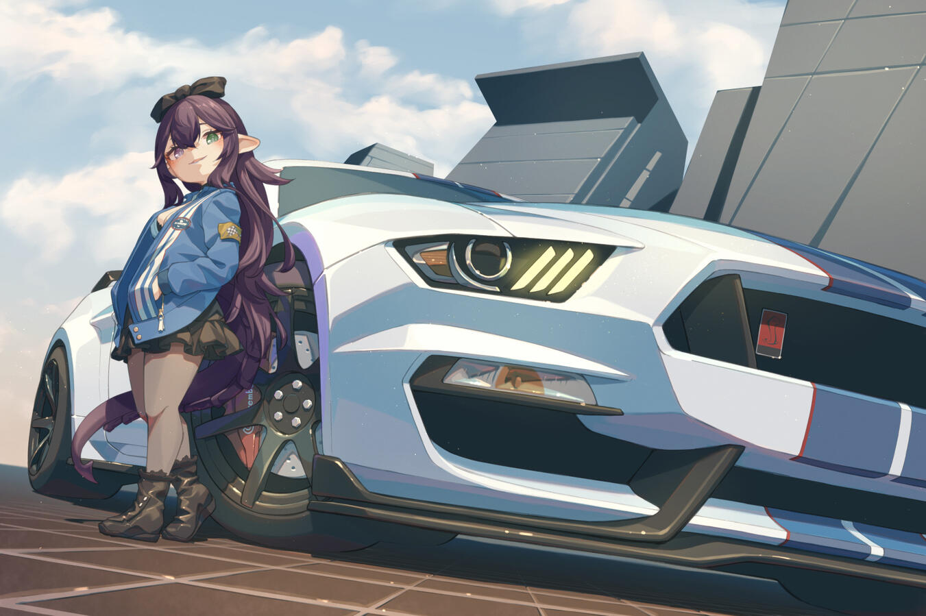 I like Mustangs. Oh my goodness, she's barely taller than the fender line. How does she drive this?