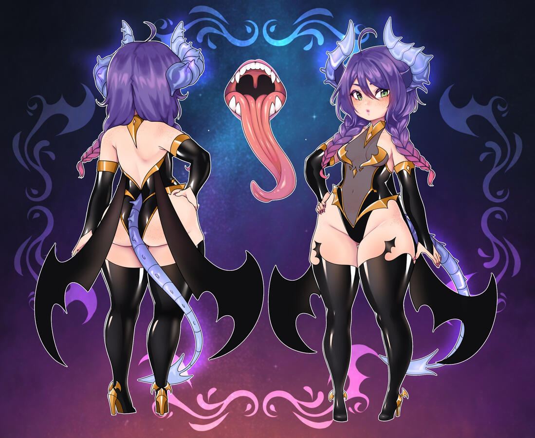Lillith's primary reference sheet in her Voidmaiden attire (Late 2021)